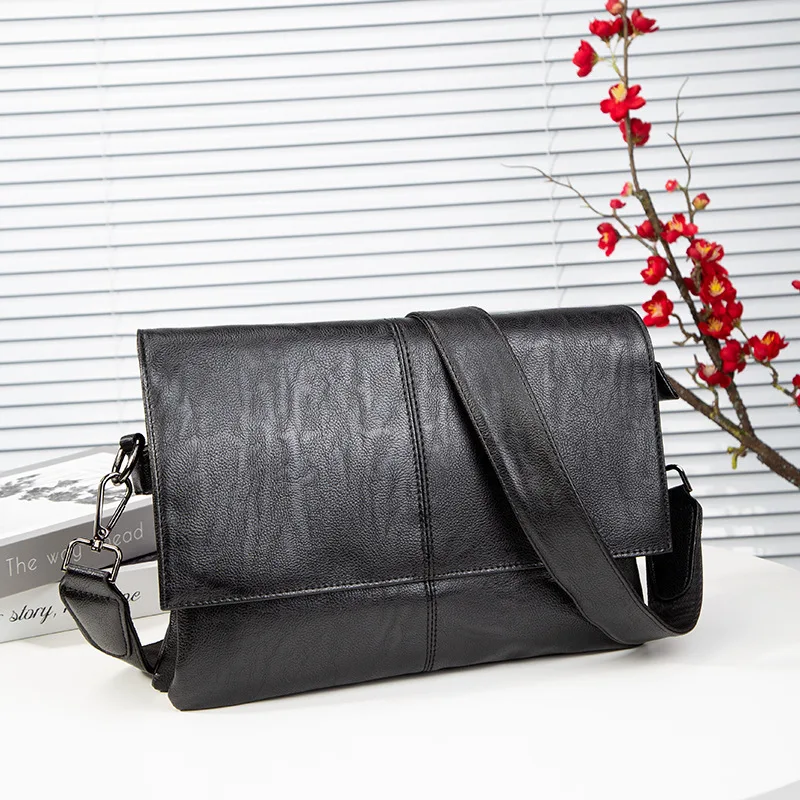 PU leather flip-top men's single-shoulder bag, ultra-thin document, large-capacity crossbody men's bag