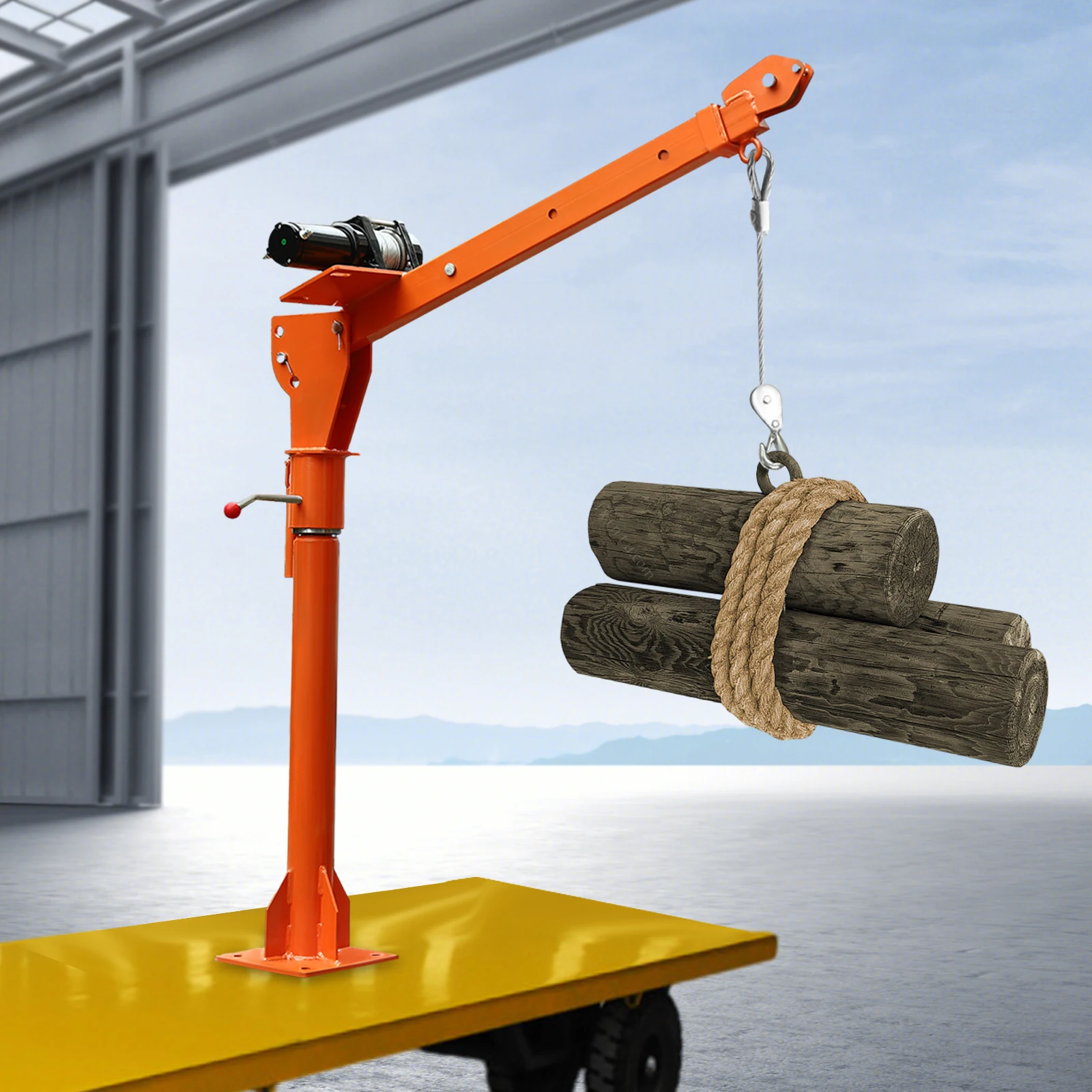 Orange 1100 LB Truck-Mounted Crane Hoist With 12V Electric Winch, Pickup Truck Jib Cranes