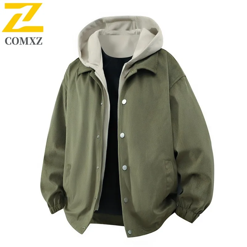 COMXZ 2025 Men Rider Jacket 2025 New Hooded Hunting Hiking Fly Fishing Casual Sport Shirt Jacket New Mens Solid Color Coat