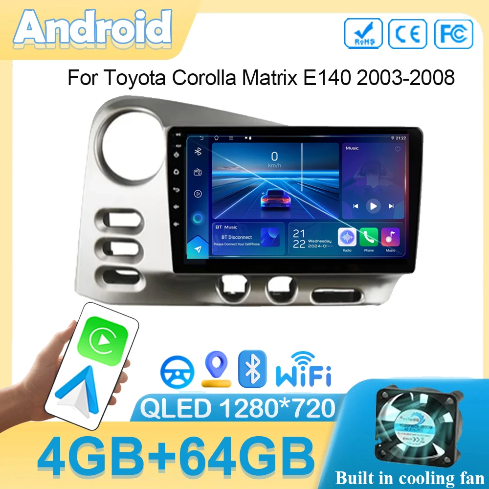 

Автомобильный радиоприемник Android 14 для Toyota Corolla Matrix E140 2003-2008, навигация, стерео, мультимедийный плеер, беспроводной DVD-плеер для Carplay