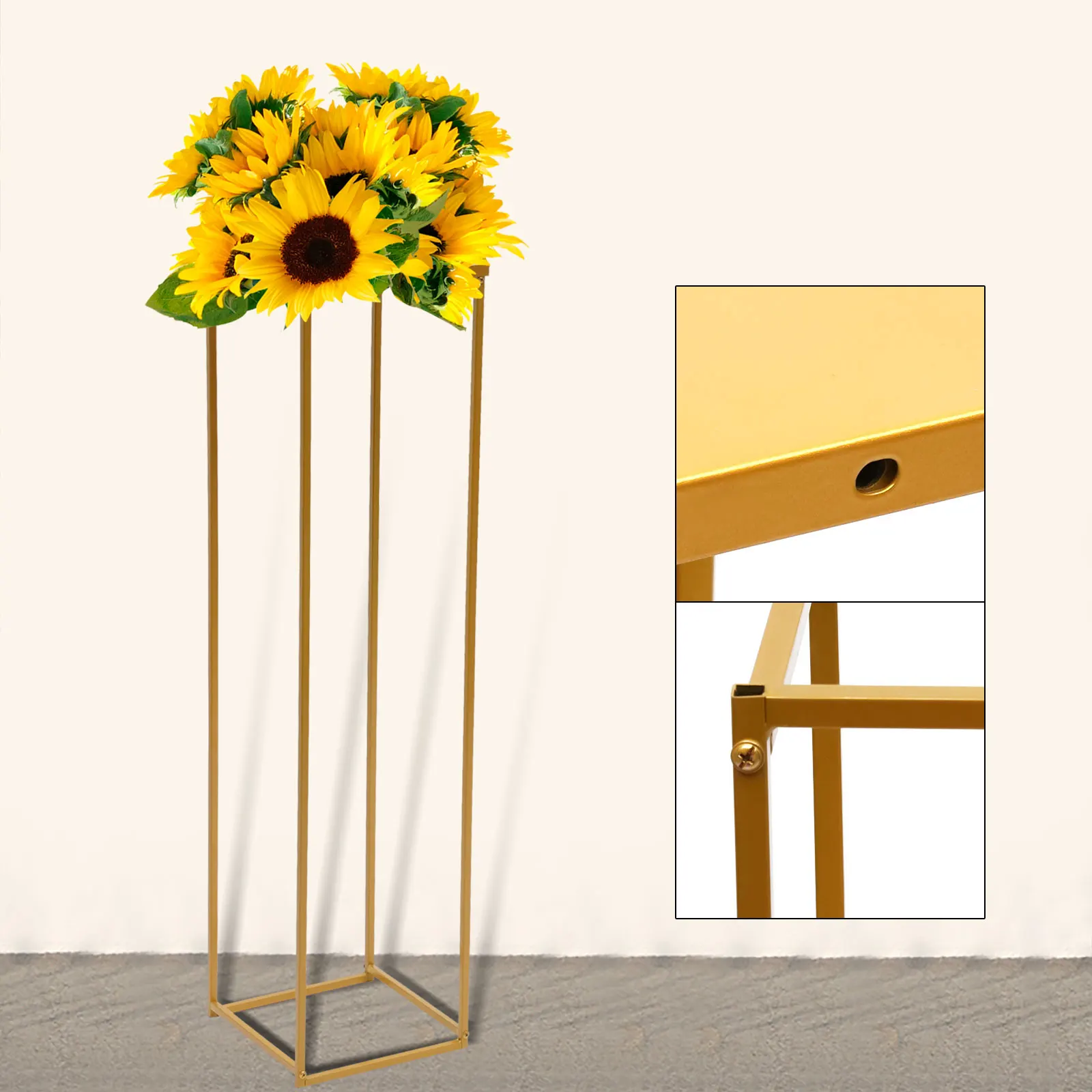 100cm Gold Flower Stand Rack Iron Art Geometric Column Vases Stand Wedding Party