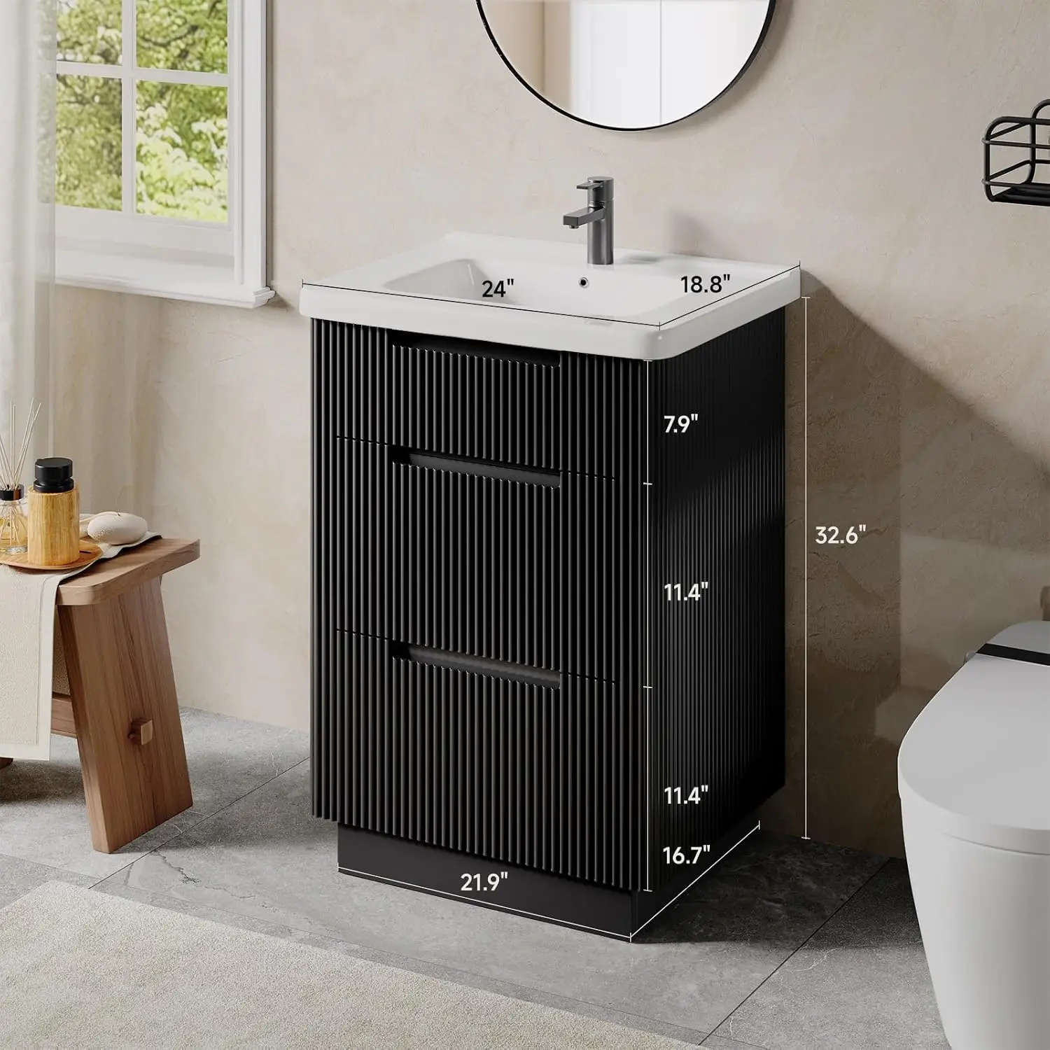 24 Inch Freestanding Bathroom Vanity with Integrated Ceramic Sink, Customized