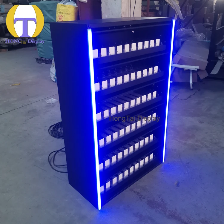 Lemari Logam Butik yang Dapat Disesuaikan dengan Rak Display Rokok dengan Pencahayaan LED dan Rak Display Asap untuk Menampilkan Rokok.