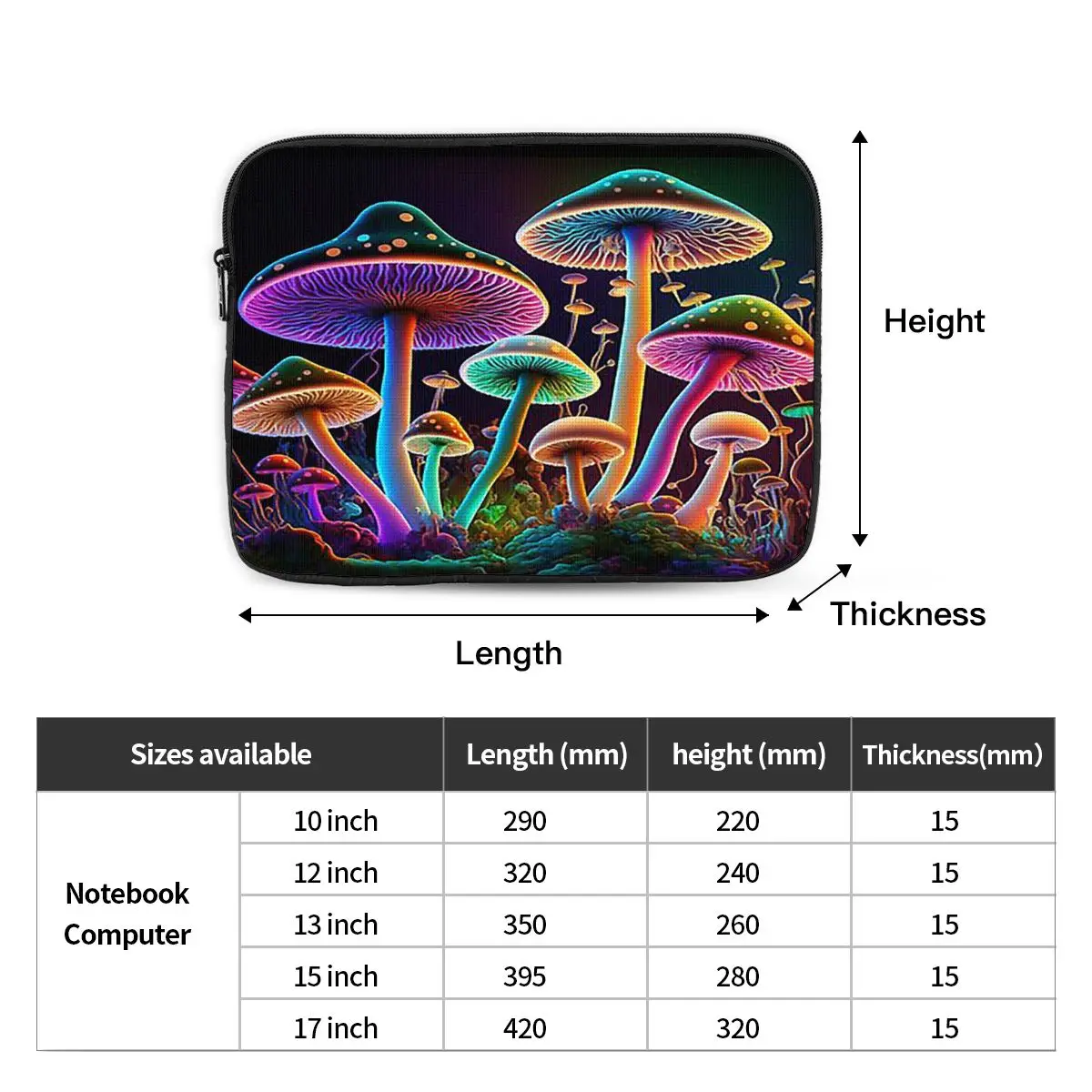 Glowing Psychedelic Mushrooms Trippy Mushroom Notebook Laptop Bag 10 12 13 15 17 Inch Notebook Bag Tablet Shockproof Case Bag