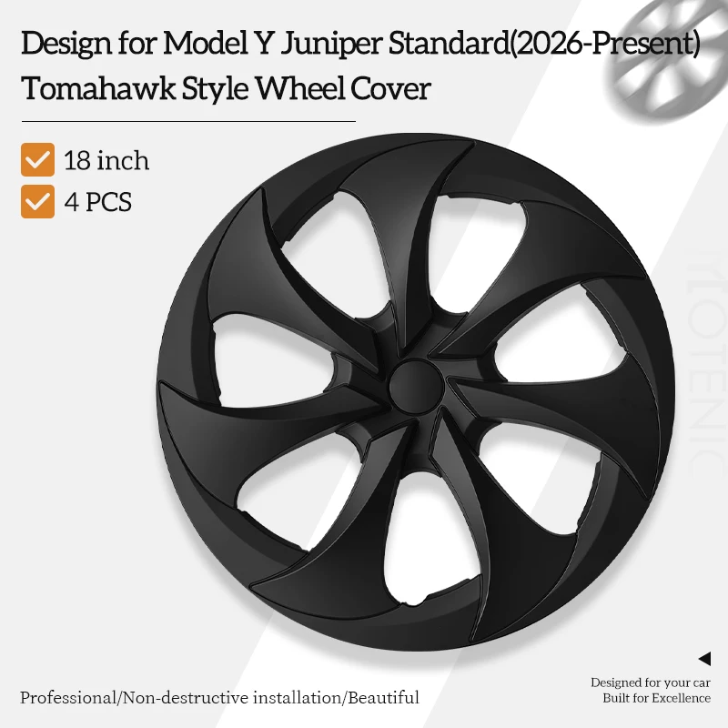 MOTENIO 4PCS for Tesla Model Y 2026 Standard 18inch Hub Caps, Full Rim Covers Replacement Wheel Cover Accessories for Standard Edition