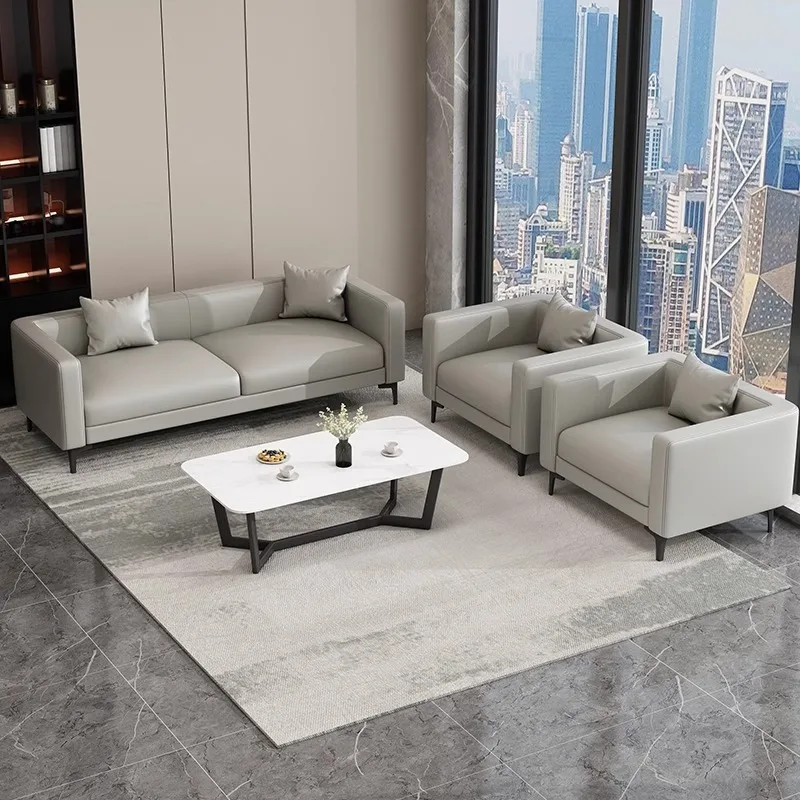 PU Leather Luxury Office Sofa and Coffee Table Set for Hotel Business Reception Two Seat Modern Simple Design Metal