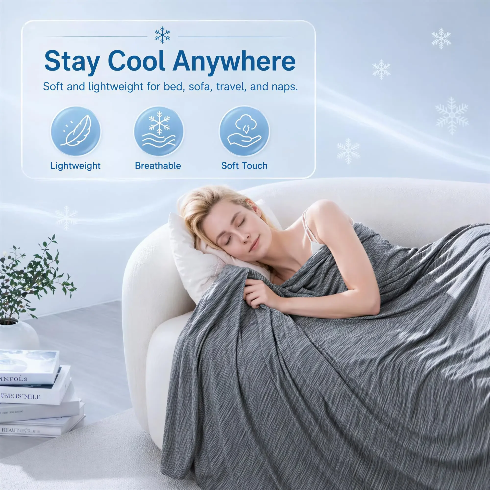 Lightweight Breathable Cool Cold Blanket - Keep Cool for Sweats, Night Soft Thin Summer Blankets for Bed Couch Sofa