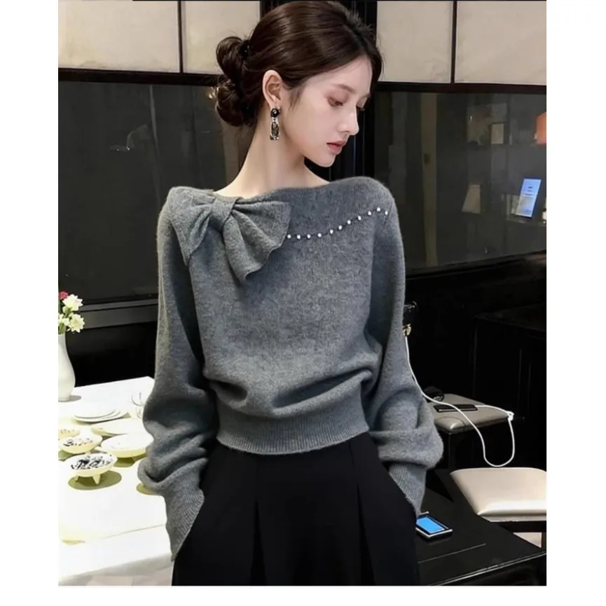 

Милый красный вязаный длинный свитер Све с узлом, зимний новогодний женский модный универсальный топ для молодых девушек