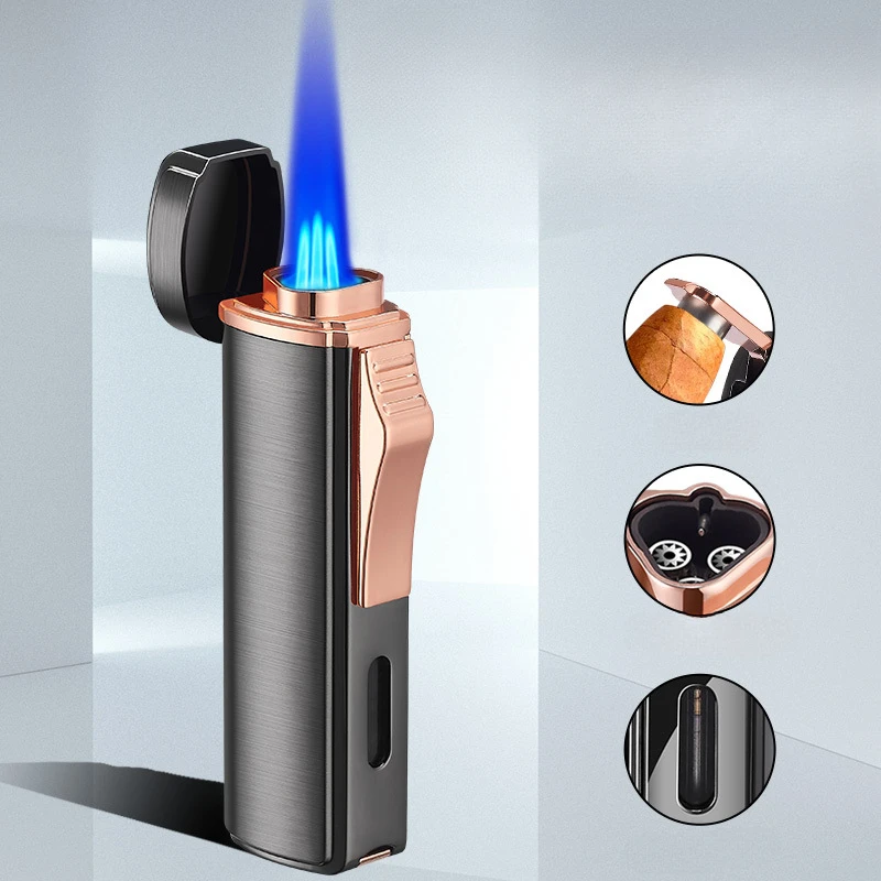 2024 New Luxury Cigar Lighter Torch Metal Straight Jet Butane Lighter Smoking Accessories Cool Cigar Punch Men\'s Gifts