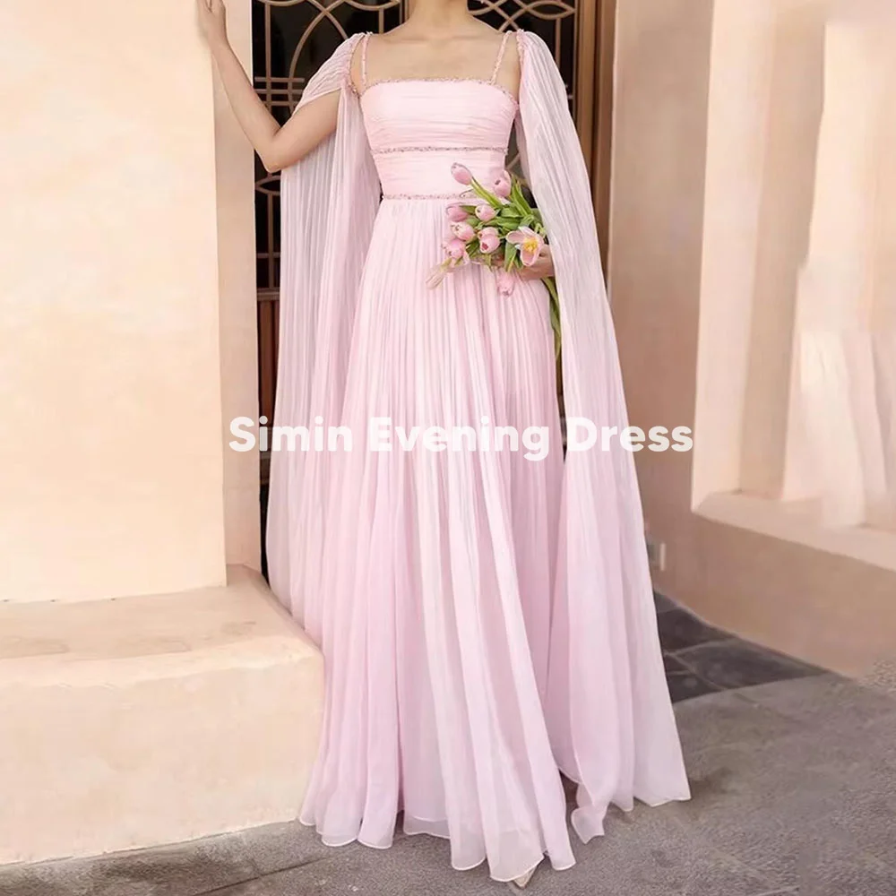 

Simin Women's Chiffon Spaghetti Beaded A-Line Floor-Length Evening Dresses Sleeveless With Long Shawl Elegant Party Dresses 2025