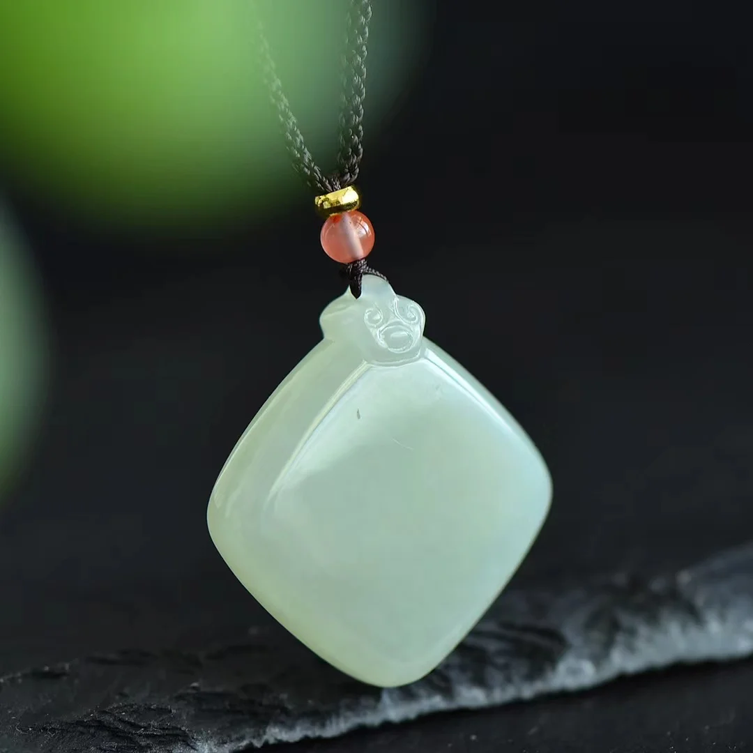 Exquisite Hetian Jade Ping An Wu Shi Brand Double-sided Carved Pendant Jewelry 3952#