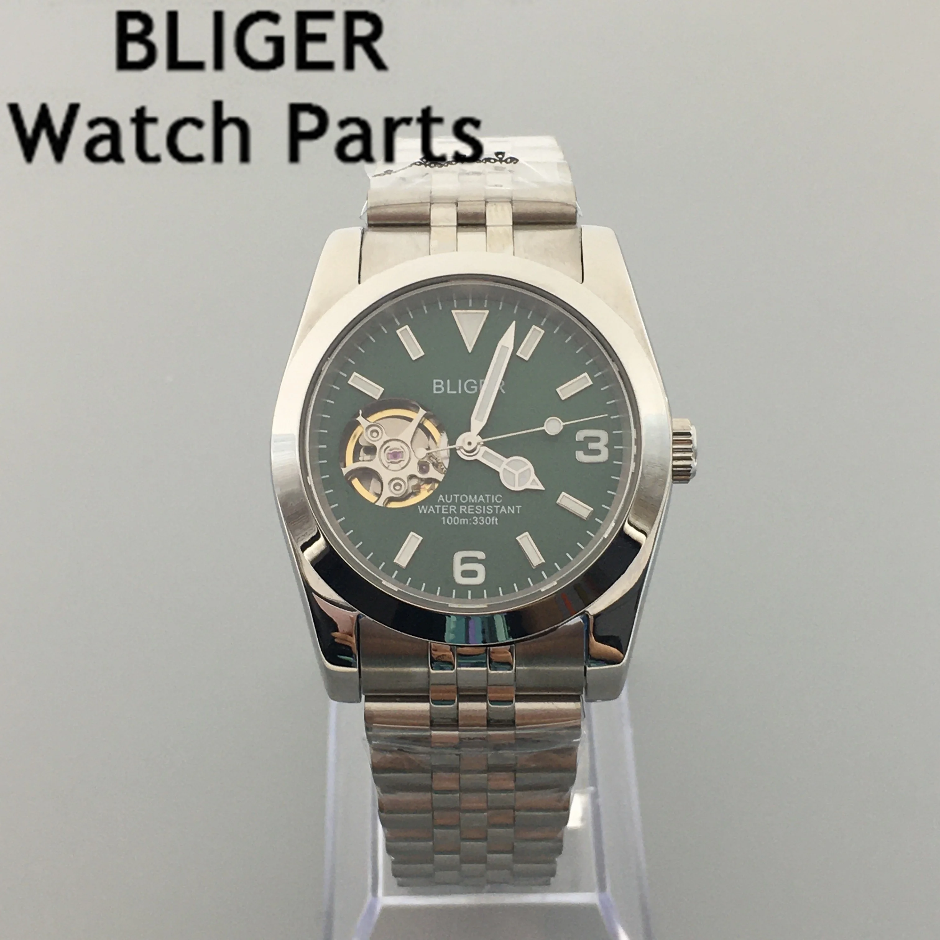 BLIGER 36mm 39mm NH38A Movement Automatic Watch Men Blue White Black Green Dial Bezel Flat Sapphire Glass Jubilee Strap