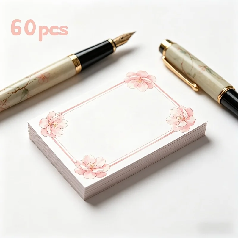 60pcs Pink Flower Pattern Thank You Cards, Japanese Flower Cards, Business, Birthday Gifts, and Back To School Supplies