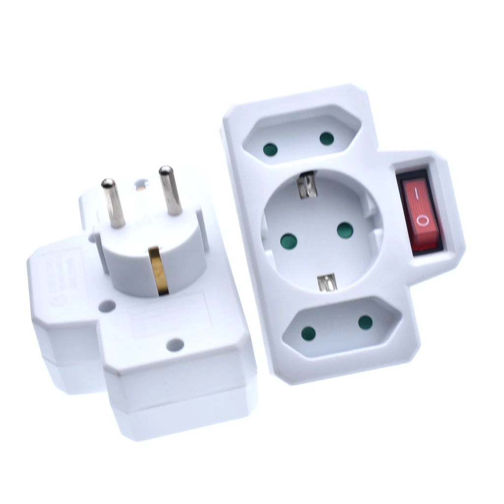 European Type Conversion Plug 1 TO 3 Way EU Standard Power Adapter Socket 16A Travel Plugs with switch