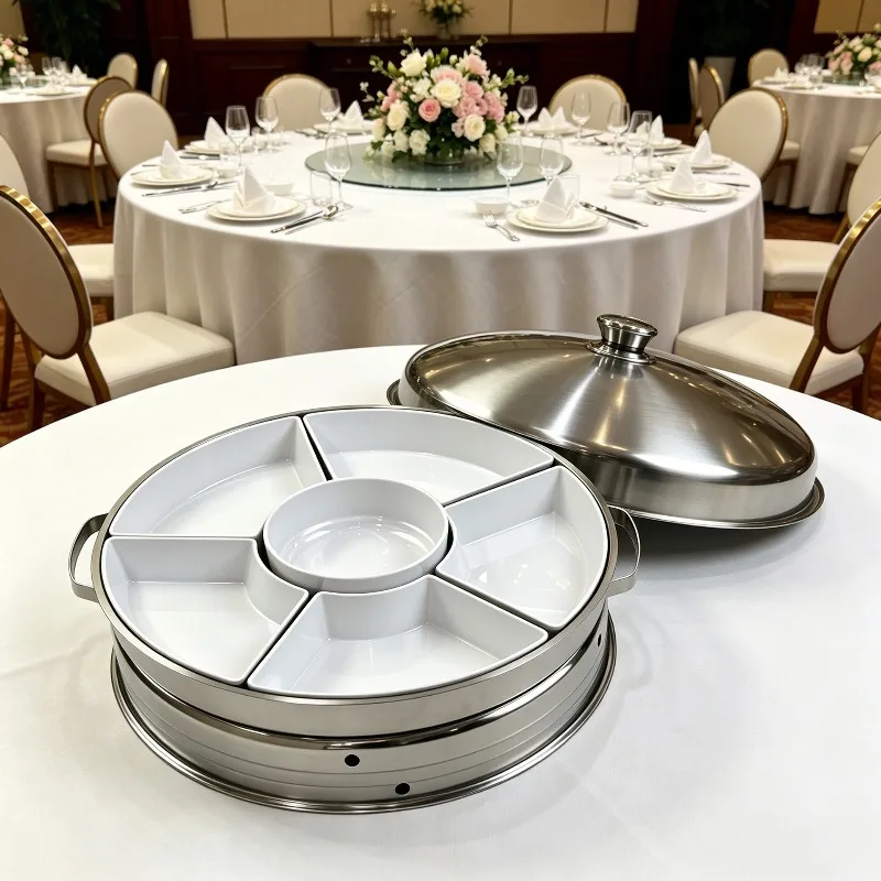 Round Rotating Restaurant Alcohol Heating Food Ceramic Insulation Furnace Stainless Steel Hotel Restaurant Tableware
