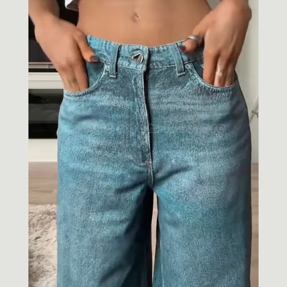 Jeans a gamba dritta da donna Pantaloni casual vintage a vita media Pantaloni streetwear in denim Pantaloni larghi primavera estate Taglie forti
