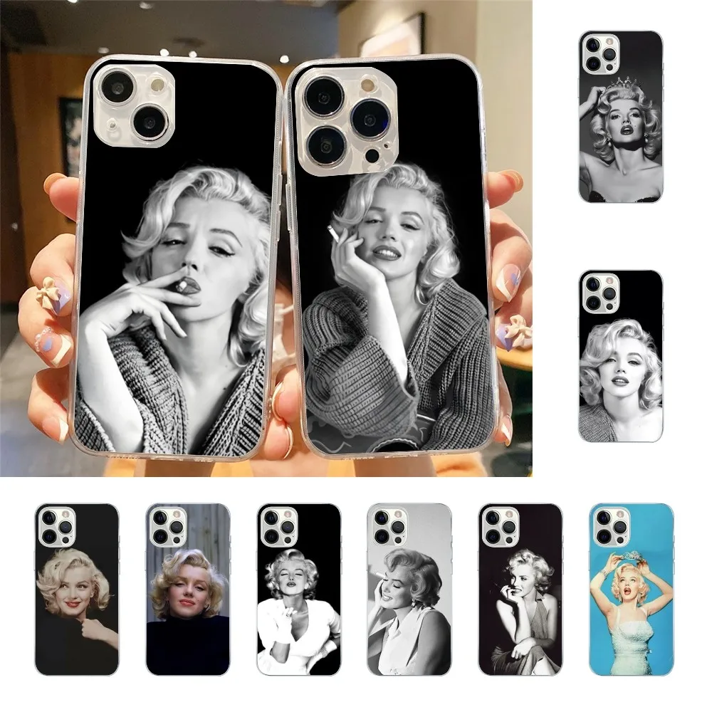 Sexy M-Marilyn M-Monroe Phone Case For Iphone 15 11 13 14 Pro Max 7 8 Plus X Xr Xs Max 16pro 12mini Transparent Cover