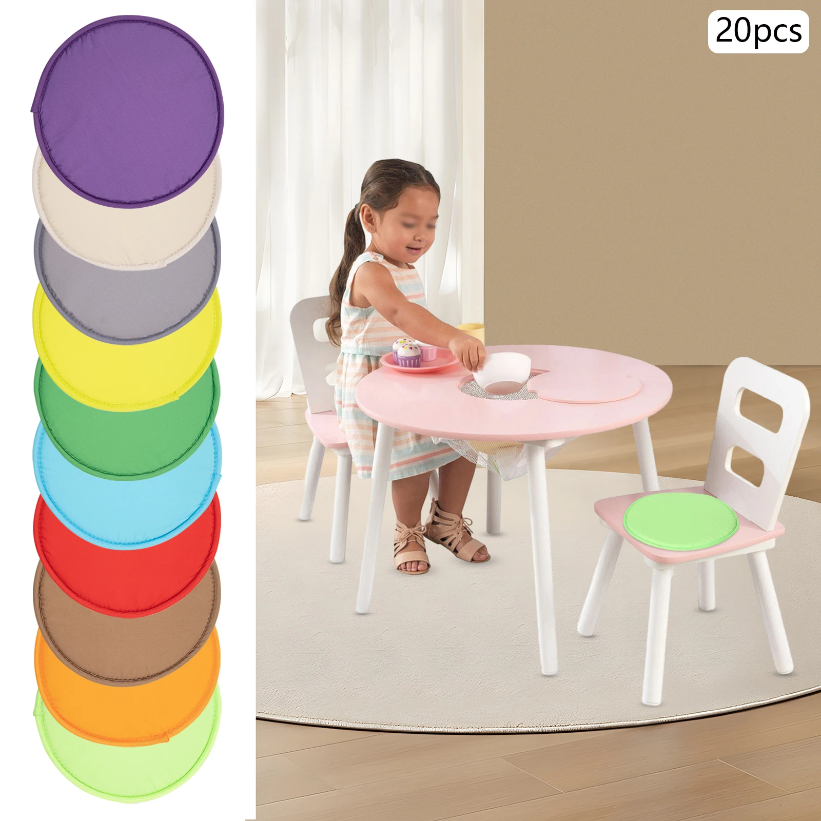 

20-Piece Round Cushions Polyester+Sponge - 18mm Thick Sponge&Soft Comfortable, 10 Color Options&11.8In Diameter