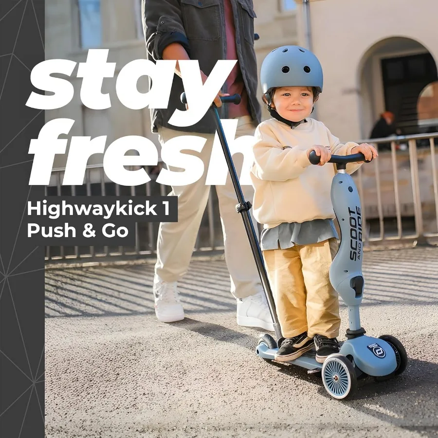 สกู๊ตเตอร์แบบ 2-in-1 สำหรับเด็กอายุ 1-5 ปี Highwaykick 1 กดแล้วไป โครงเหล็ก