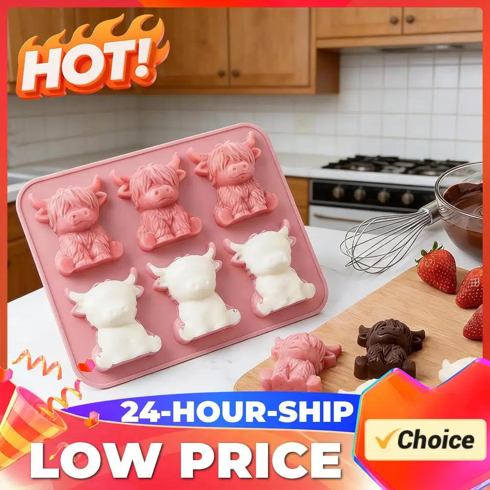 Silicone Mini Highland Cow Ice Cube Mould Soft Elasticity Highland Cattle Casting Moulds for Handmade Wax Soap Craft Home Decor