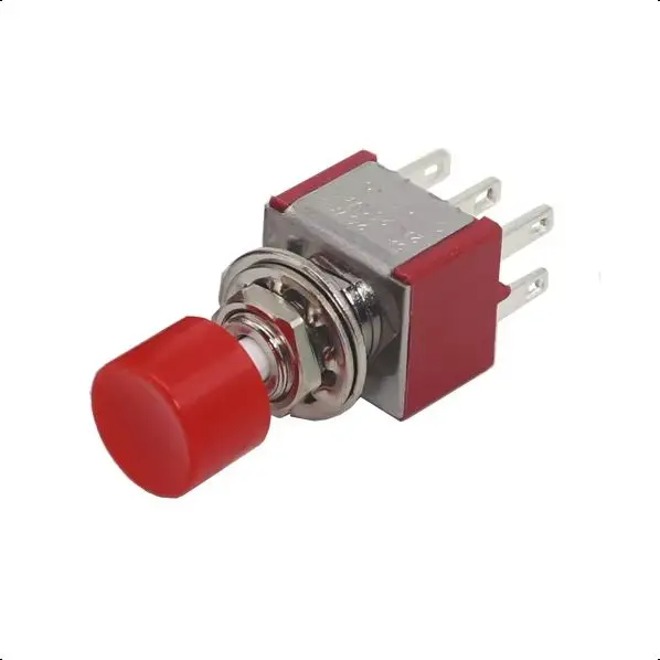 【5-1PCS】Button switch PS-202 features a small red cap circular self-resetting button and a 6-pin momentary push-button switch.
