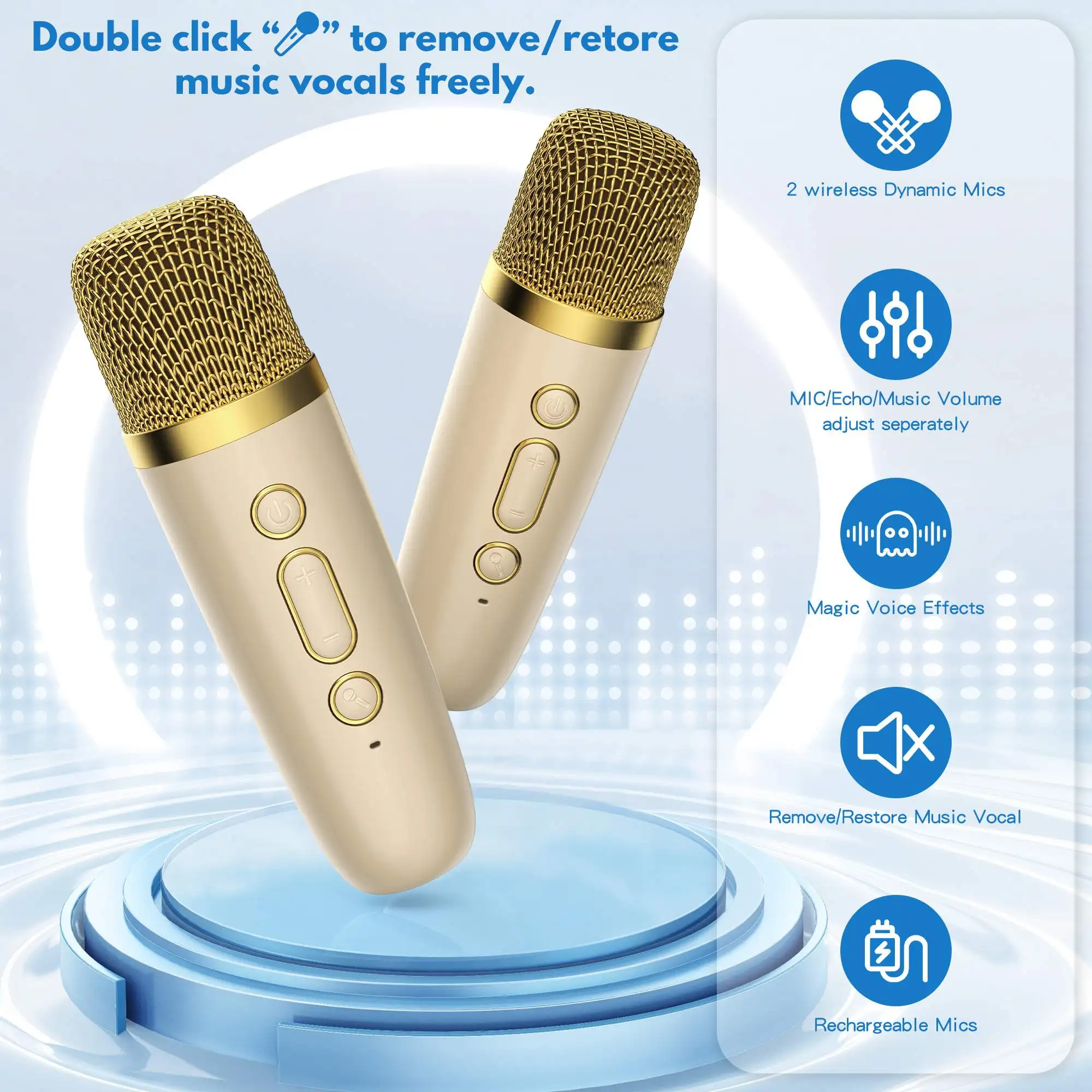 Mini macchina per karaoke, altoparlante Bluetooth portatile con 2 microfoni wireless, regali di compleanno adatti per ragazze dai 4 ai 12 anni