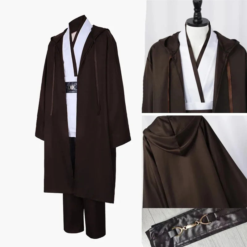25COSDisfraz Jedi realista Obi-Wan Kenobi Cosplay para adultos guerrero Jedi Cosplay capa con capucha ropa traje disfraz de fiesta de Halloween