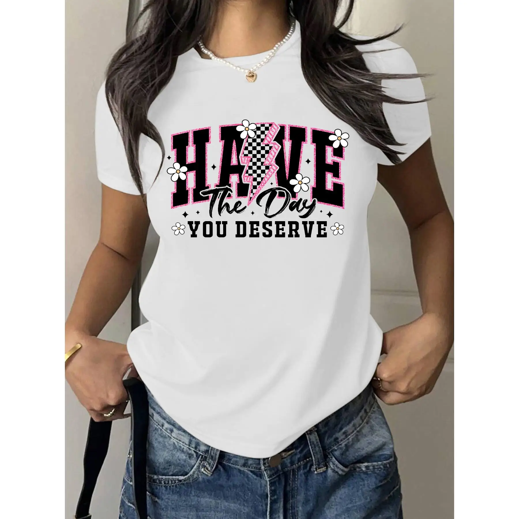 

Y2K T-shirt, Have The Day You Deserve Graphic Tee, Sarcastic Lightning Checkerboard, Aesthetic Pink Punk Top, Grunge Egirl Gift