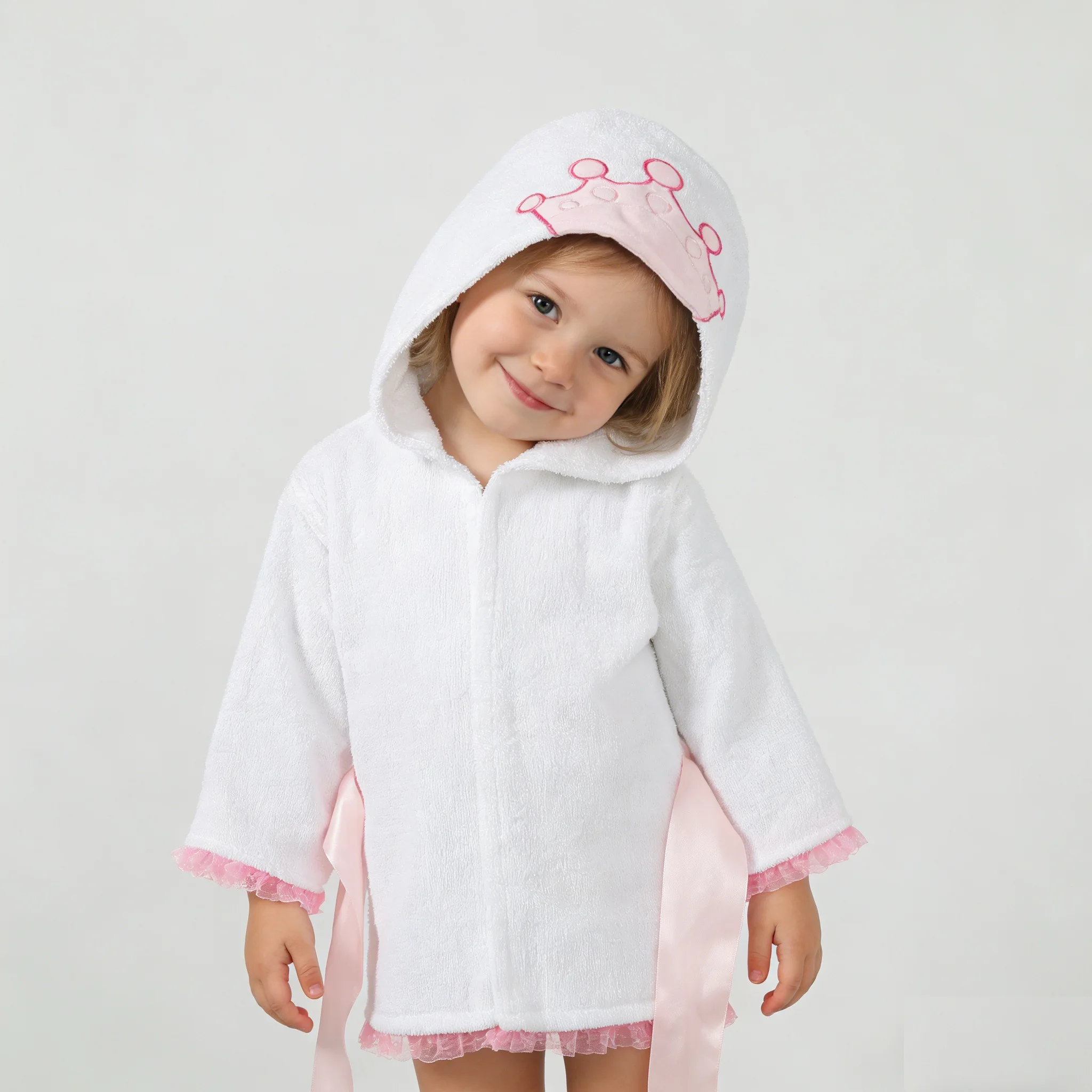 Girl Bathrobe Wash Waddle Princess Crown Hooded Towel Terry Newborn Blankets Bath Robes 0-5Years Ultra Absorbent
