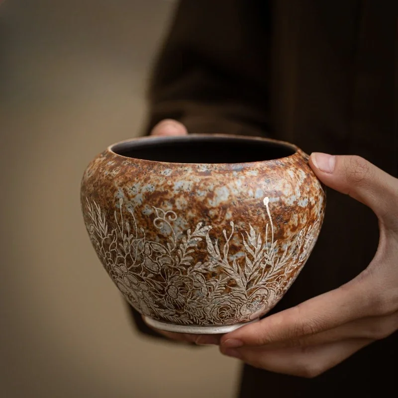 450ML Old Rock Mud Flowering Silver Building Water Kung Fu Tea Ceremony Tea Waste Water Tank Tea Residue Tank Water Cup Washing