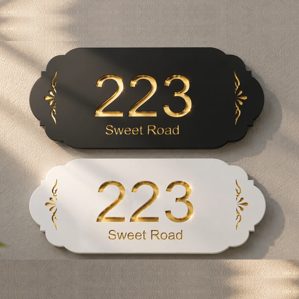 Custom Modern House Number Sign Acrylic Address Plate Personalized Door Plaque Outdoor Home Decoration