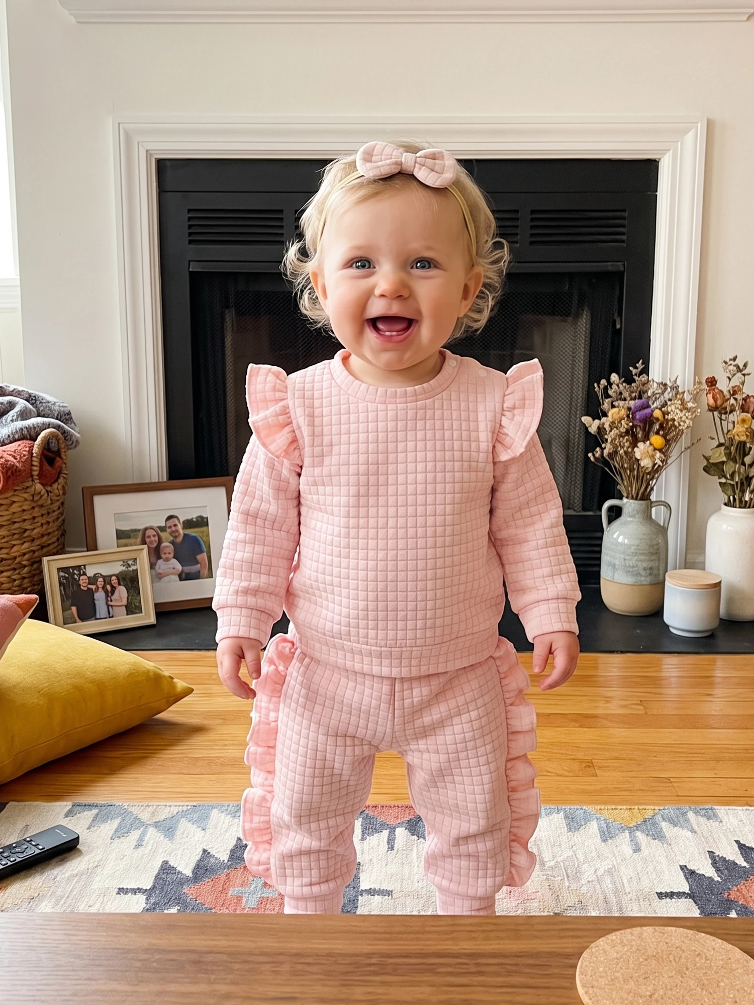Headband Fall Outfit Plaid Quilted Pants-Headband Plaid-Quilted Ruffles Fall-Outfit-Plaid Compact Baby Girl Fall