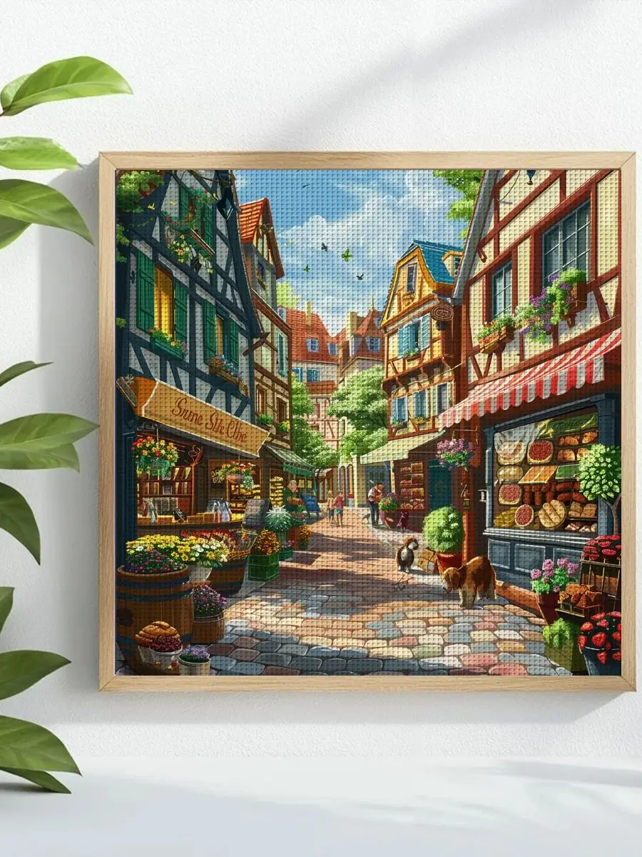 1 Stück 40x40 cm/15,74 Zoll Stadt-Motiv Kreuzstich-Set DIY-Kit 11CT/14CT DIY-Stickset Kreuzstich-Set Joy Sunday – Detail 1