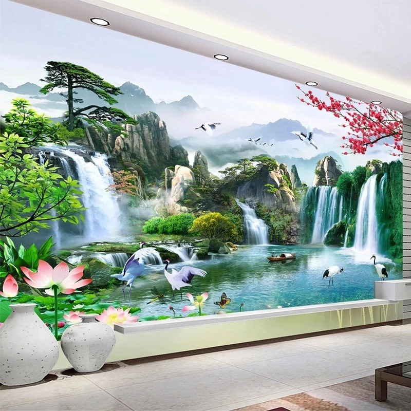 Custom Photo Mural Wallpaper Chinese 3D Waterfalls Nature Landscape Study Living room sofa TV background wall bedroom restaurant