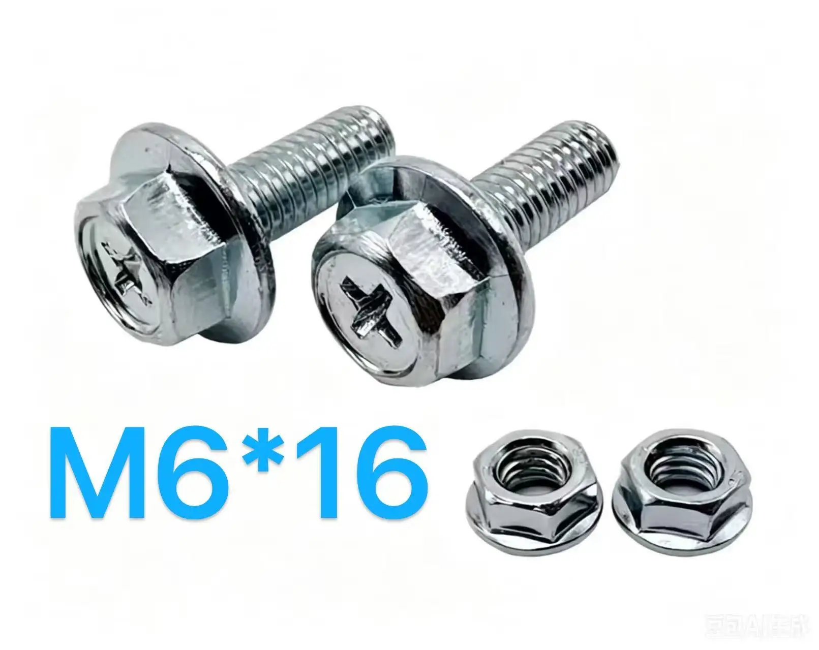 M6×16 Phillips Cross Recessed Hex Flange Bolt & Hex Nut Matching Set Carbon Steel Zinc Plated Hardware Fasteners for Equipment M