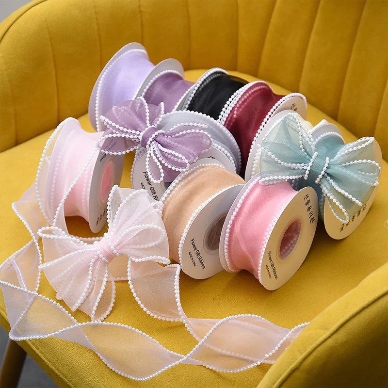 4.5 Meters/Roll Pearl Ribbon Flower Gift DIY Material Used For Wedding Gift Box Bouquet Tie 4cm