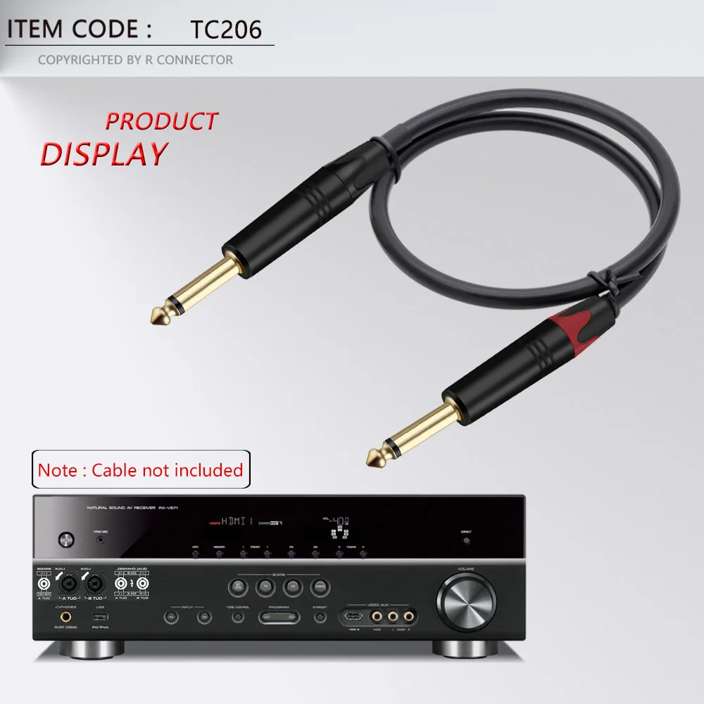 2PCS Mono 6.35MM Jack 6.3MM Male Plug Connector Aluminum Tube Brass Gold Plated 1/4 Inch Microphone Plug Audio Cable Connector