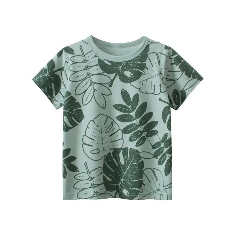 2024 Summer New Leaf Print T Shirt for Boys Short Sleeve Kids Clothes Beach T-Shirts Clothes Cotton Tops Sea Wear Dropshipping