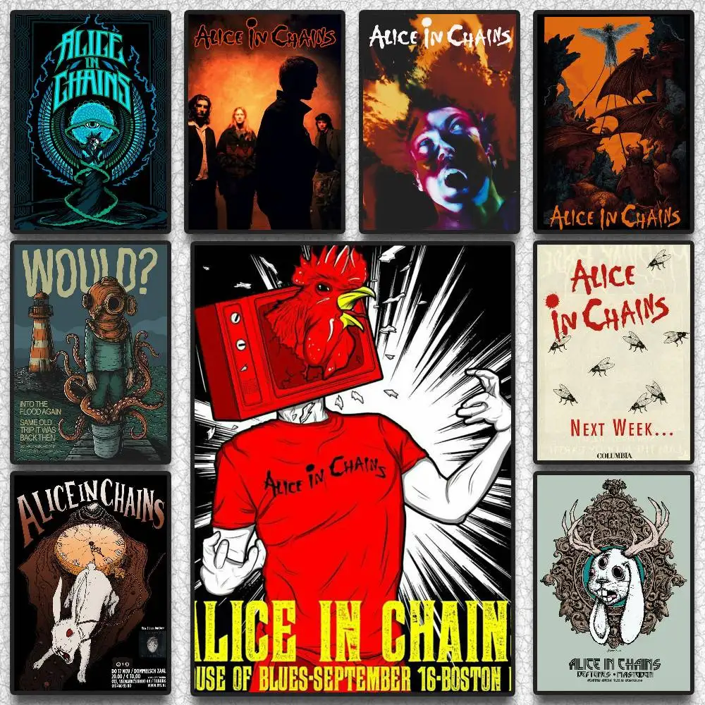 Grunge Music Alice In Chains-Band Singer Poster HD Art Sticky Wall Waterproof Home Living Room Bedroom Bar Aesthetic Decoration