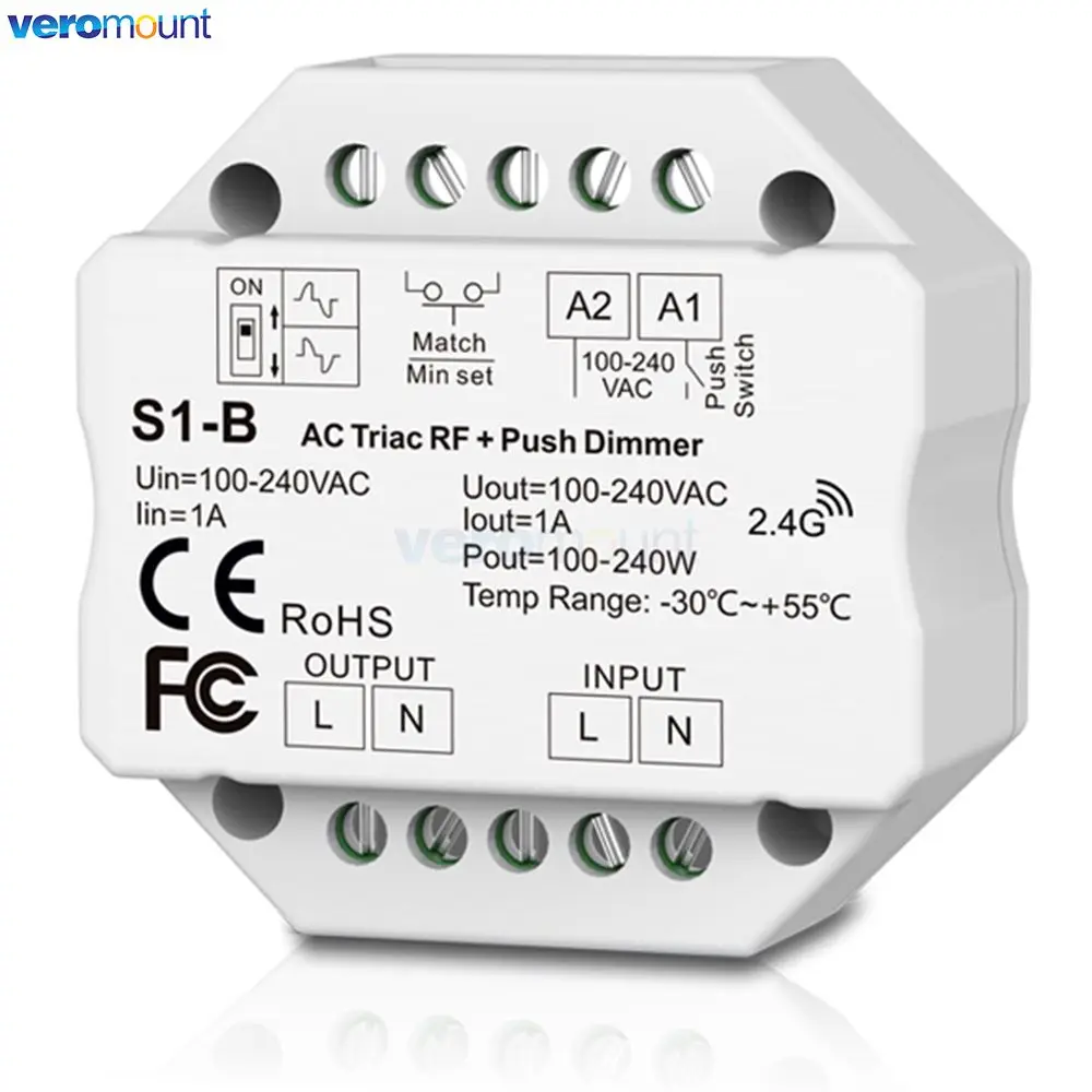 Skydance S1-B LED Dimmer 110V 220V AC LED Triac Dimmer for Single Color Strip Light Bulb Lamp 2.4G Wireless RF Remote Control