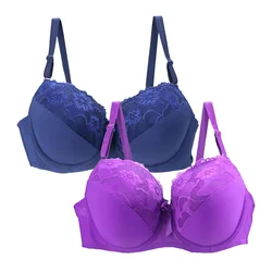 2024 New 2 Piece Bras BCDE Cup Women Sexy Plus Size Lingerie Brassiere Bralette Push Up Lace Padded Bow Underwear