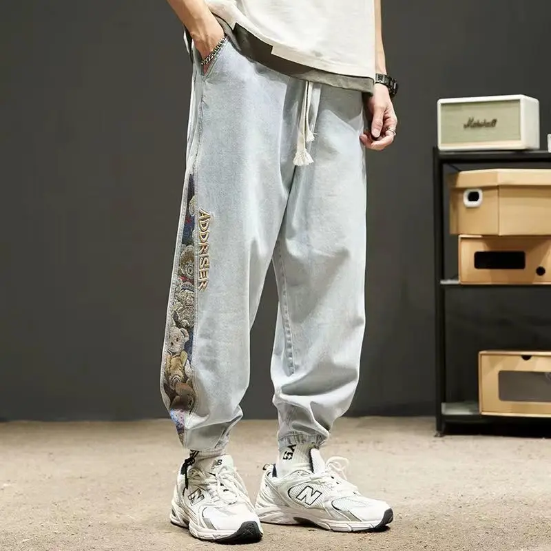 

Embroidery Denim Jeans Men's Spring Autumn 2022 Loose Leg Track Man's Ins Fashion Brand Casual HipHop Students Pants Cargo Jeans