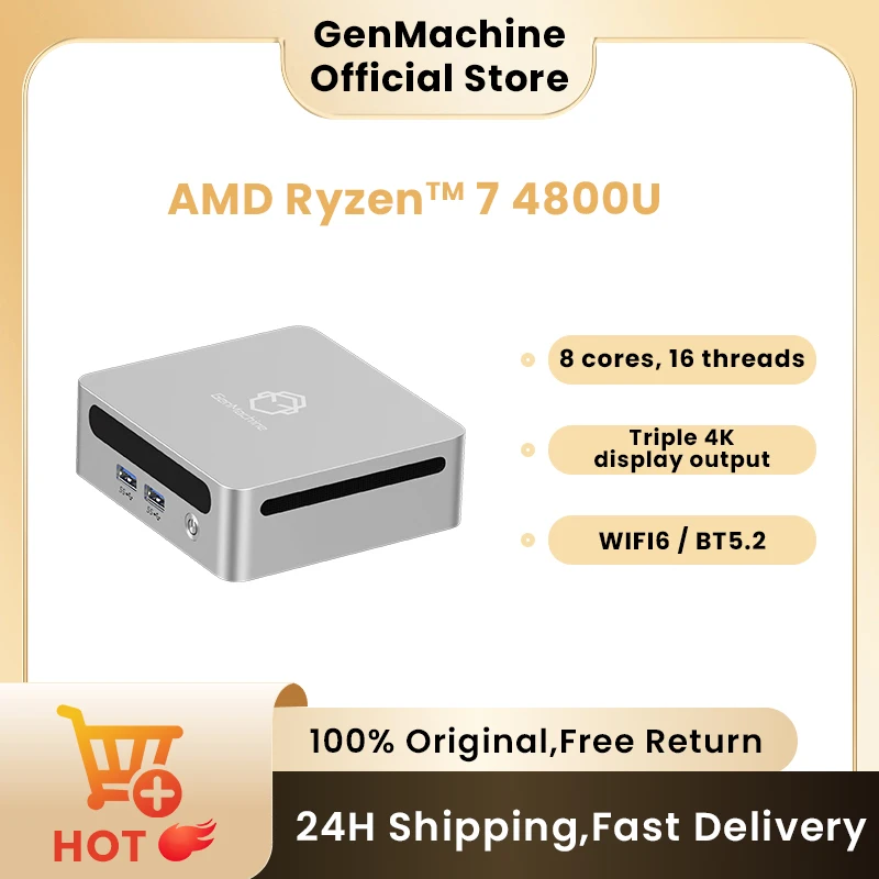 GenMachine AMD Ryzen ™   7 4800U Windows 11 Ryzen MINI PC DDR4 8 Core 16 Rosca 1,8 GHz Hasta 4,2 GHz TDP 15W WIFI6 BT5.2 4,2 GHz