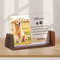 Personalized Dog Picture Frame Pet Memorial Gift for Loss of Dog Custom Photo Frames with Walnut Wood Base Dogs Owner Gifts