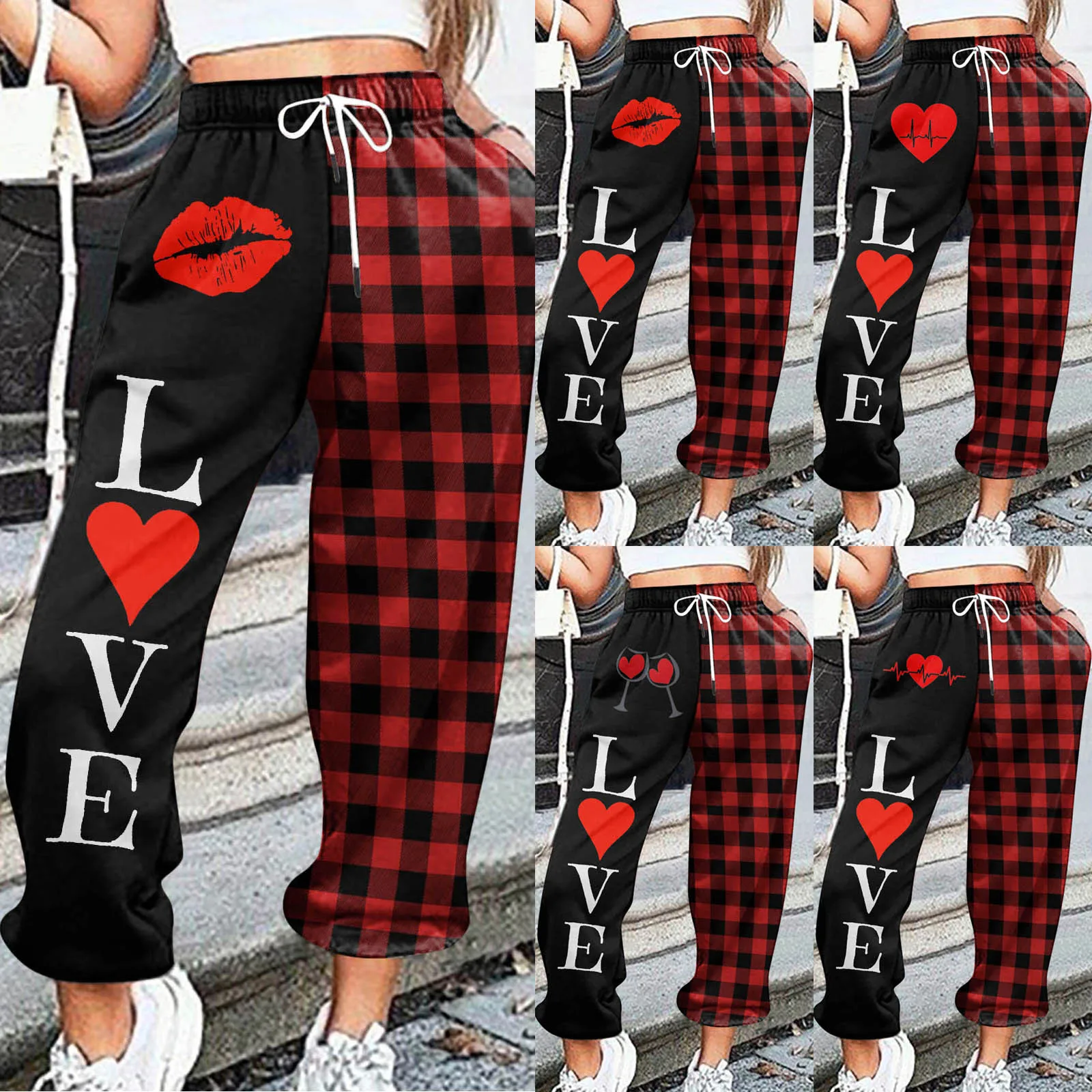 Valentine's Day Clothes Streetwear y2k Pants For Women 2024 High Waist Baggy Pockets Pants Parachute Sweatpants Casual Trousers