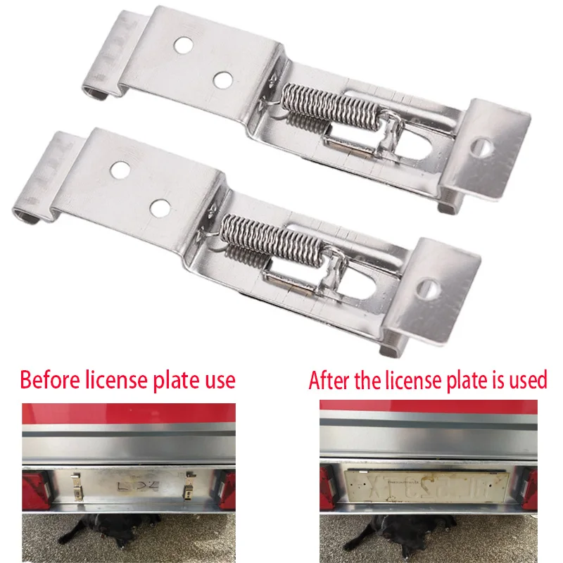 Soporte Rectangular para placa de matrícula de coche, 4 piezas, con resorte, de acero inoxidable, abrazaderas de soporte de marco, Clips de número