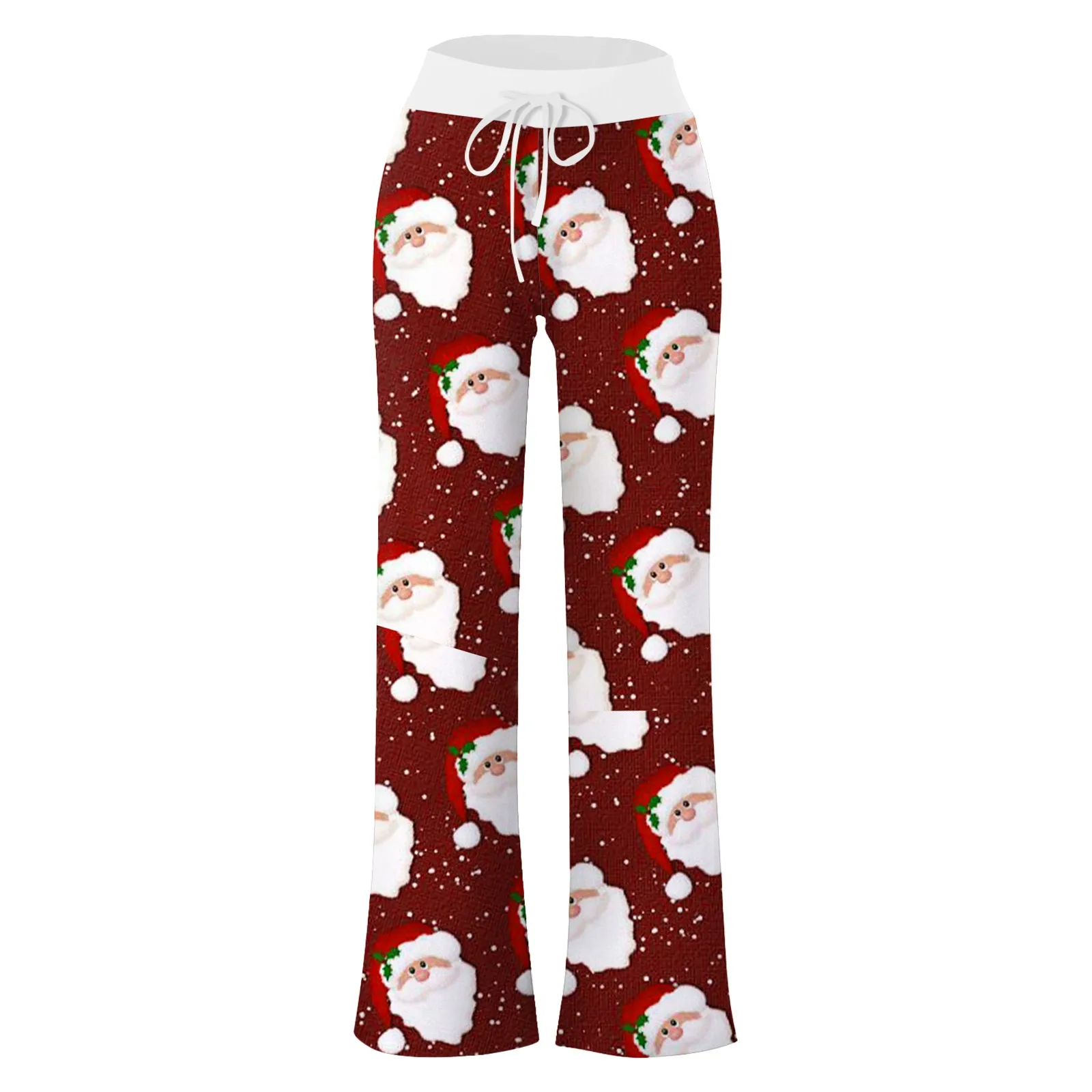 Women\'s Leisure Pants Christmas Santa Printed Home Wide Leg Pants Pajama Pants Pull Rope High Elastic Waist Pants Sleepwear