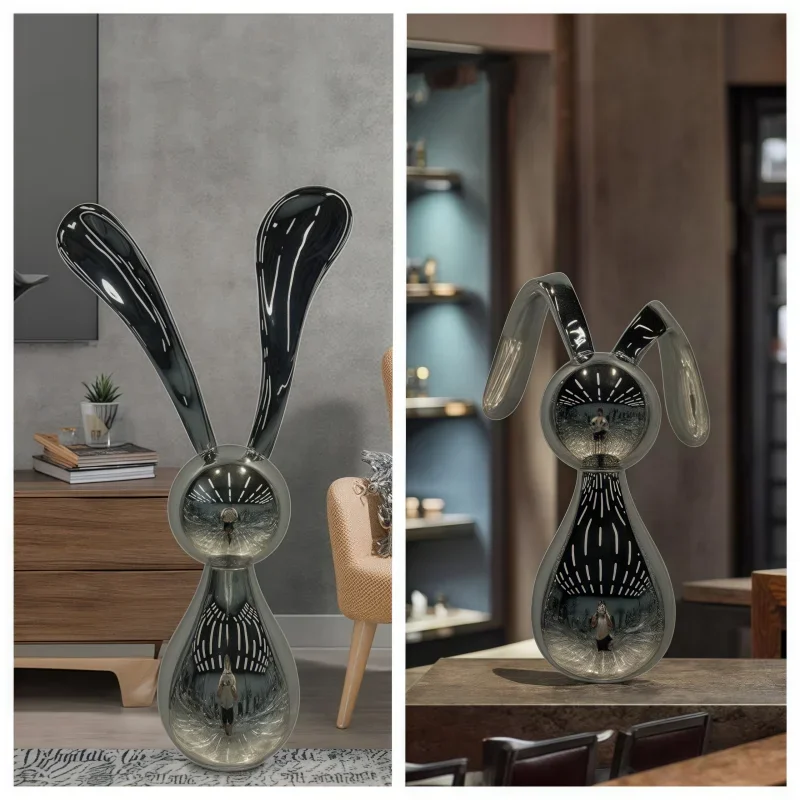 Nn Stainless steel metal indoor Rabbit decoration Living room corridor hotel shop indoor sculpture artwork decoration