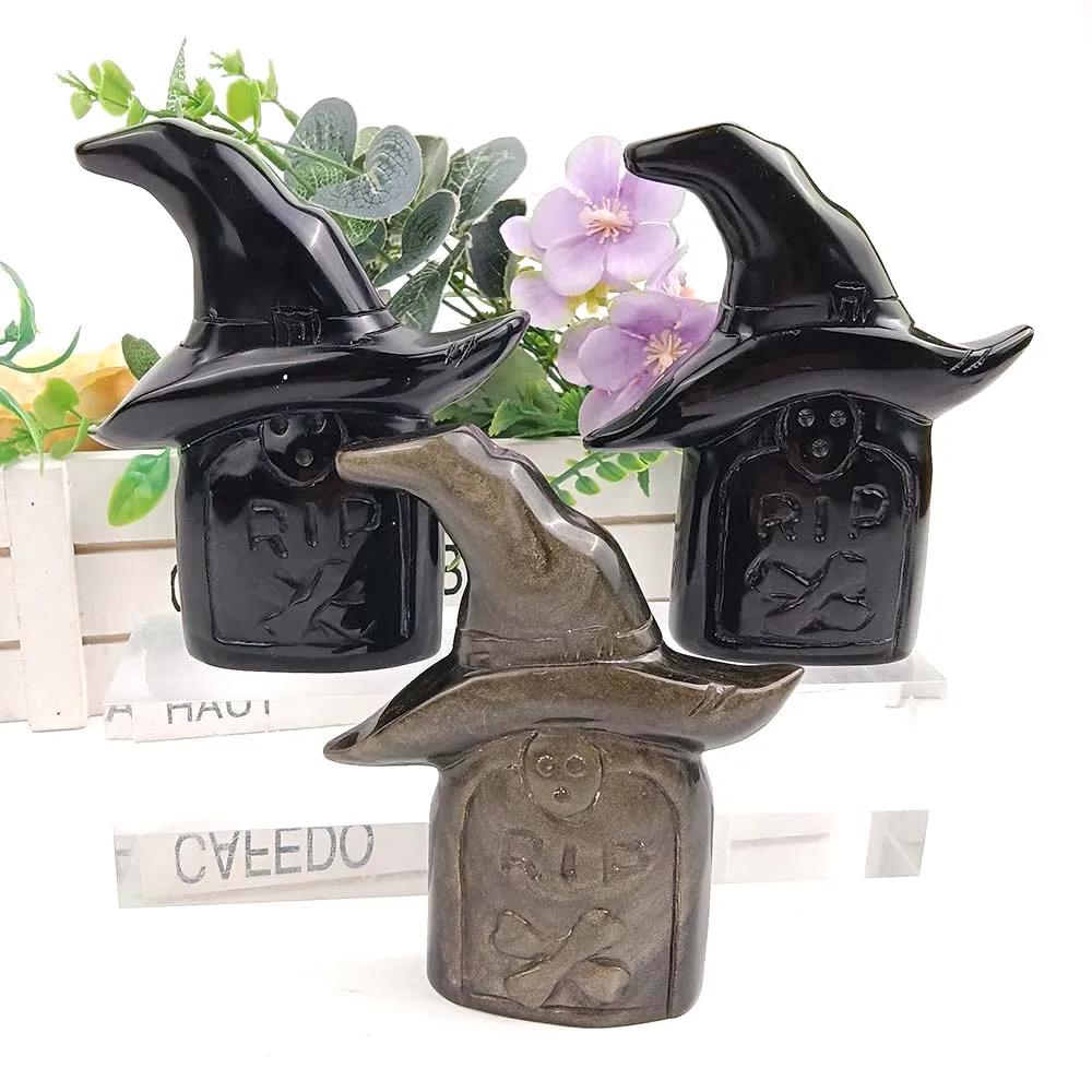 

Натуральный камень, золотой обсидиан, головной убор, надгробие, аксессуары для украшения Хэллоуина, праздничные подарки, полированная Очистка