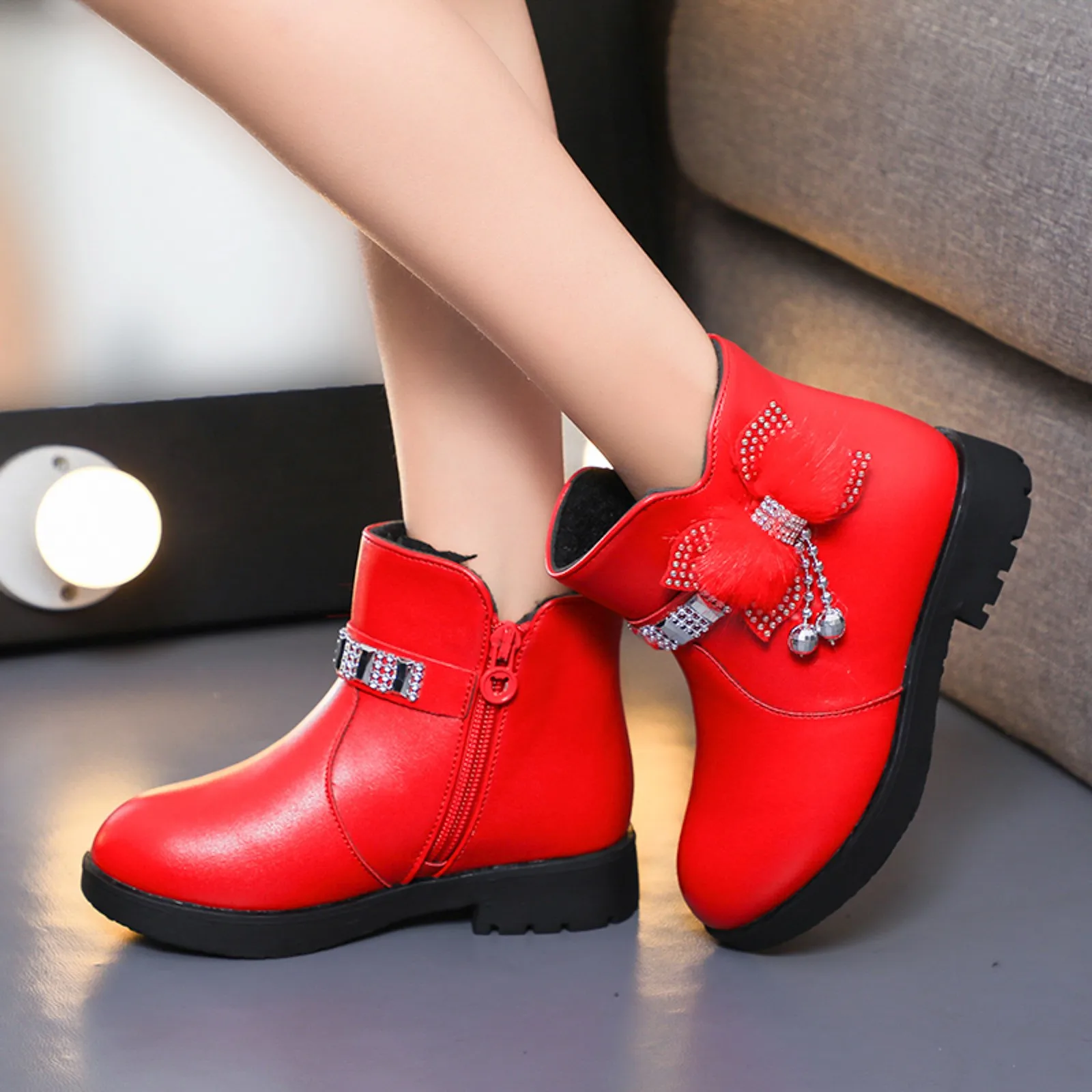 Children Mid Length Warm Leather Boot Children Cotton Shoe Plush Winter Non-slip Casual New Childrens Cotton Boot Girls Boots